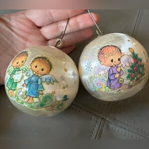 2 Wilton Angels Satin Ball Christmas Ornaments 1977 Vintage